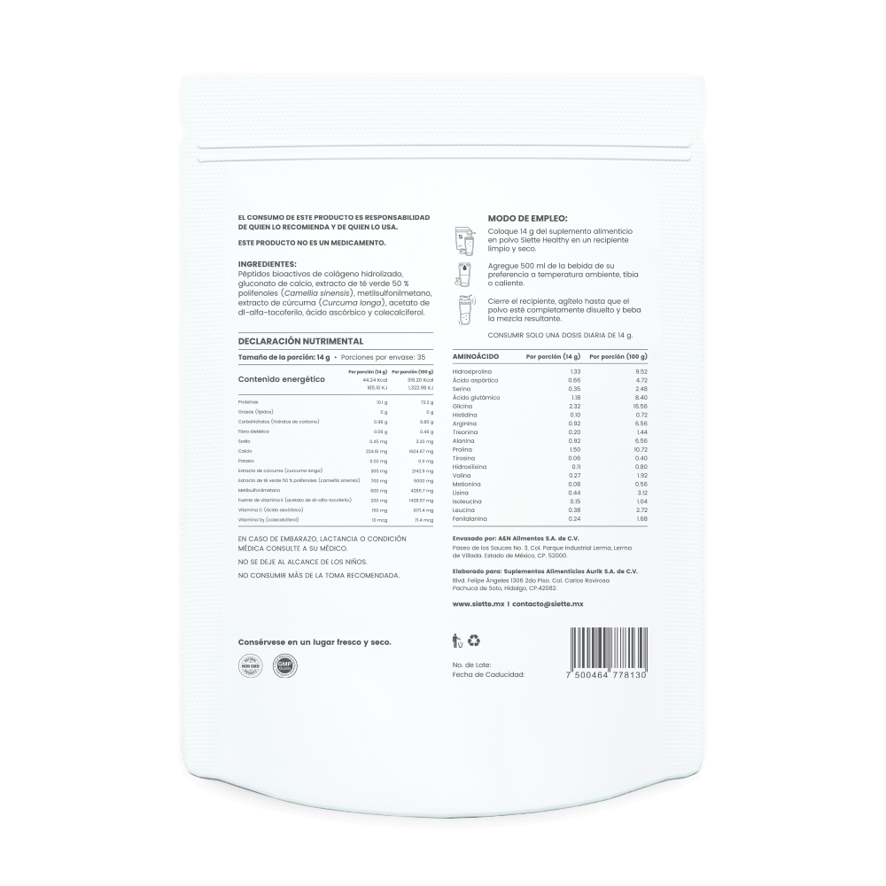 Siette Healthy | Péptidos Bioactivos de Colágeno Hidrolizado - Bolsa 500g