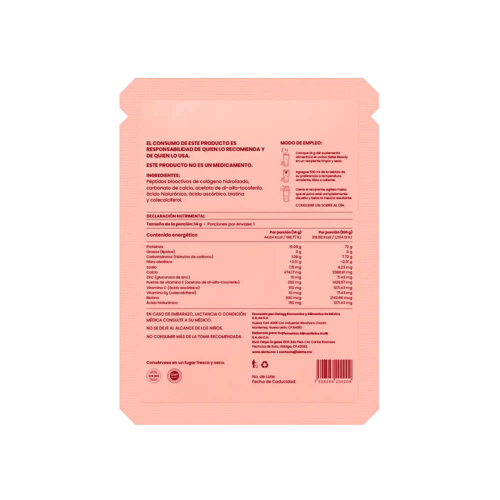 Siette Beauty | Péptidos Bioactivos de Colágeno Hidrolizado - Paquete Sachets - Siette