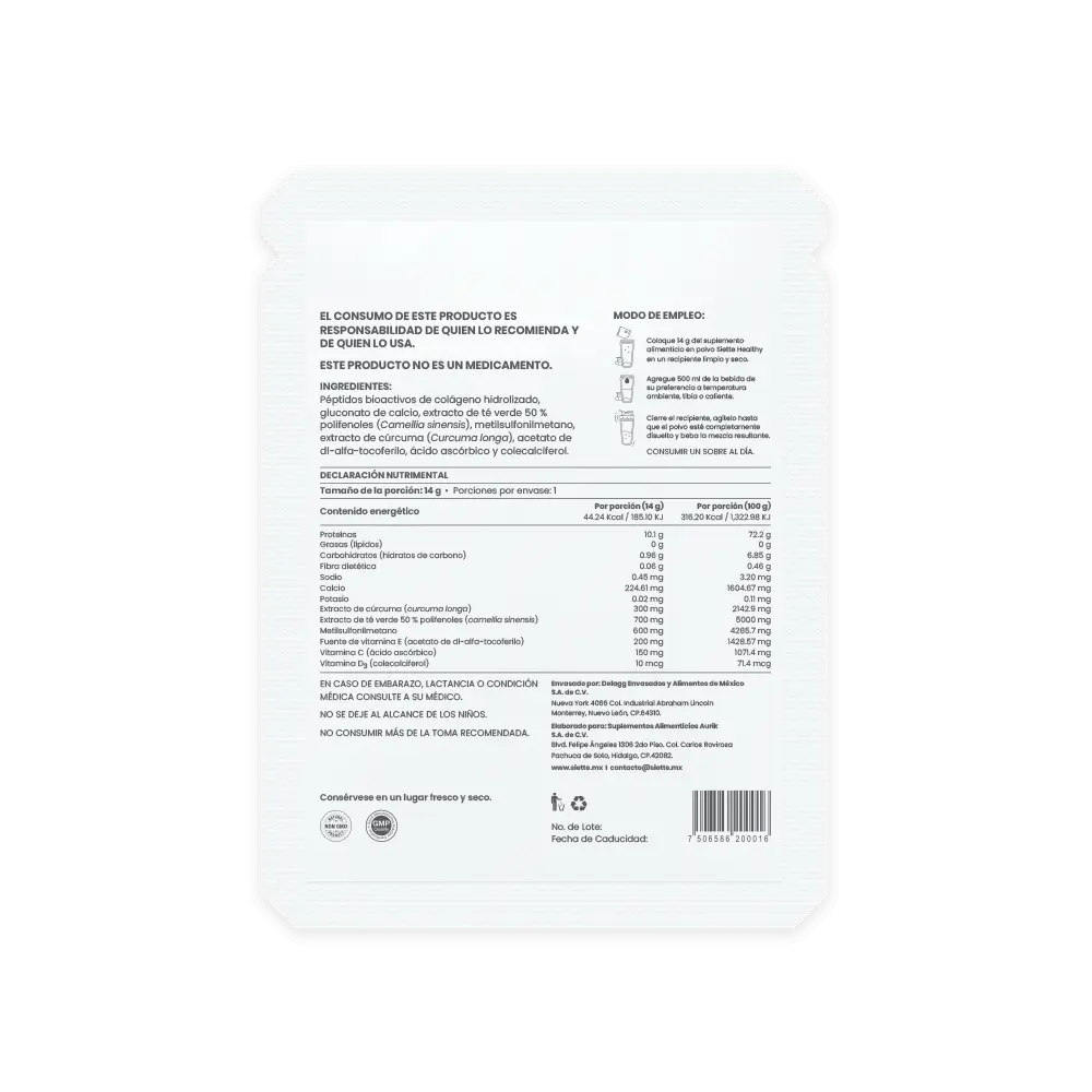Siette Healthy | Péptidos Bioactivos de Colágeno Hidrolizado - Paquete Sachets - Siette