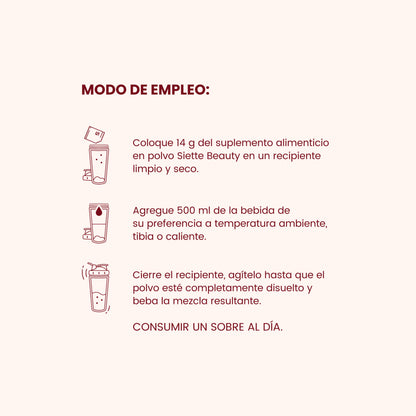 Siette Beauty | Péptidos Bioactivos de Colágeno Hidrolizado - Caja con 28 sachets de 14 g c/u