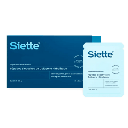 Siette Pure | Péptidos Bioactivos de Colágeno Hidrolizado - Caja con 28 sachets de 15 g c/u - Siette